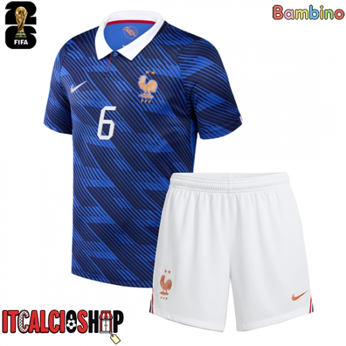 Francia Eduardo Camavinga #6 Prima Maglia Bambino Mondiali 2026 Manica Corta (+ Pantaloni corti)